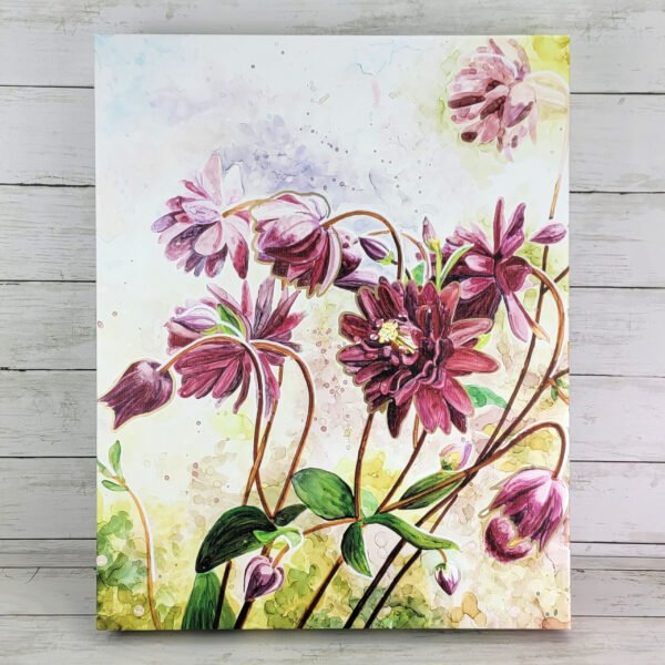 "Maroon Blooms" Faux Canvas Art Print