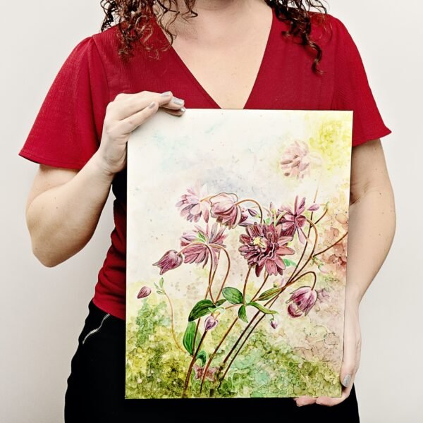 "Maroon Blooms" Original Alcohol Ink Painting - Image 3