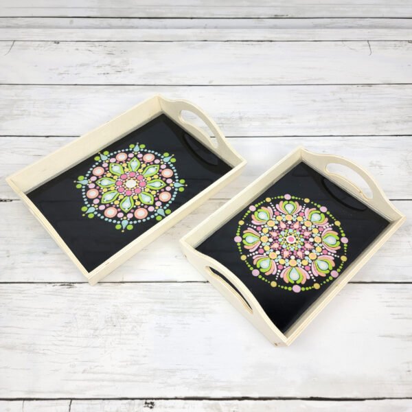 "Mandala" Hand-Painted Wood Tray Set