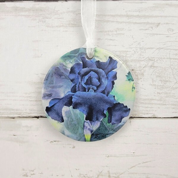 "Blue Iris" 3 inch Ceramic Art Ornament