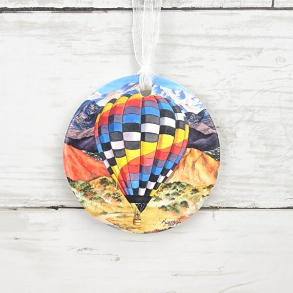 "Checkered Balloon" 3 inch Ceramic Art Ornament