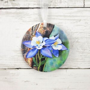 "Blue Columbine" 3 inch Ceramic Art Ornament