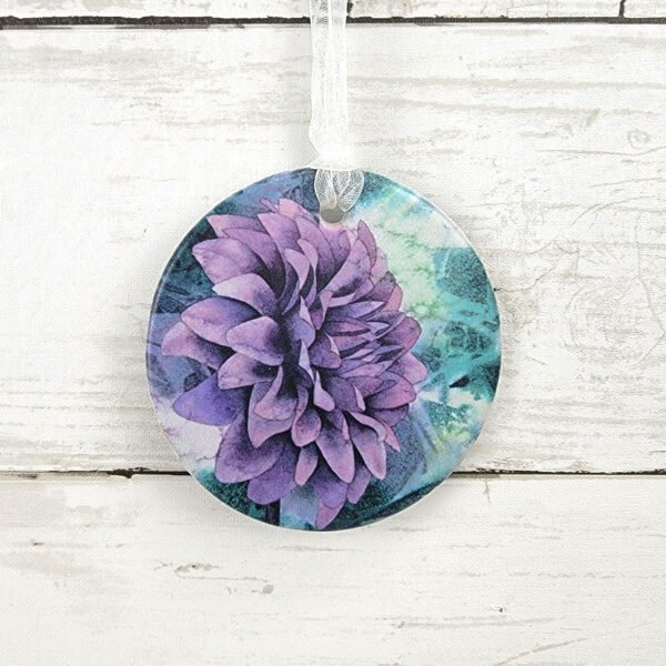 "Purple Dahlia" 3 inch Ceramic Art Ornament