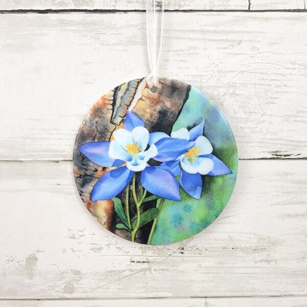 "Blue Columbines" 4 inch Ceramic Art Ornament