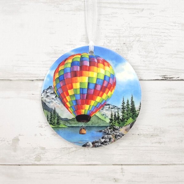 "Rainbow Hot Air Balloon" 4 inch Ceramic Art Ornament
