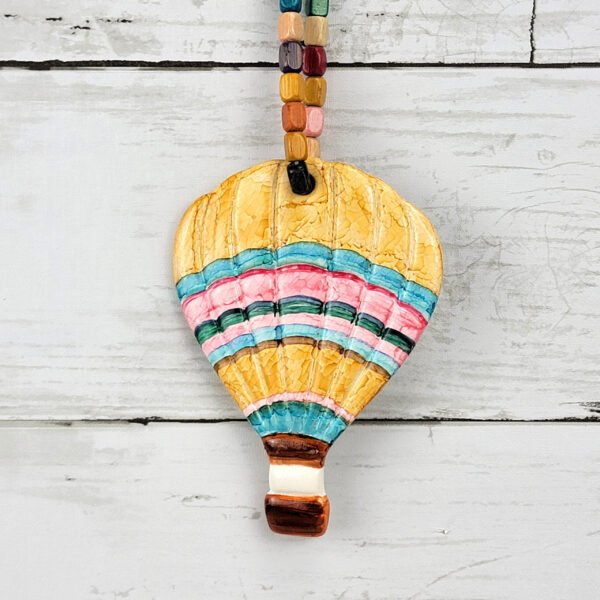 "Yellow, Pink Striped Hot Air Balloon" Hand Formed Ceramic Ornament - Image 6