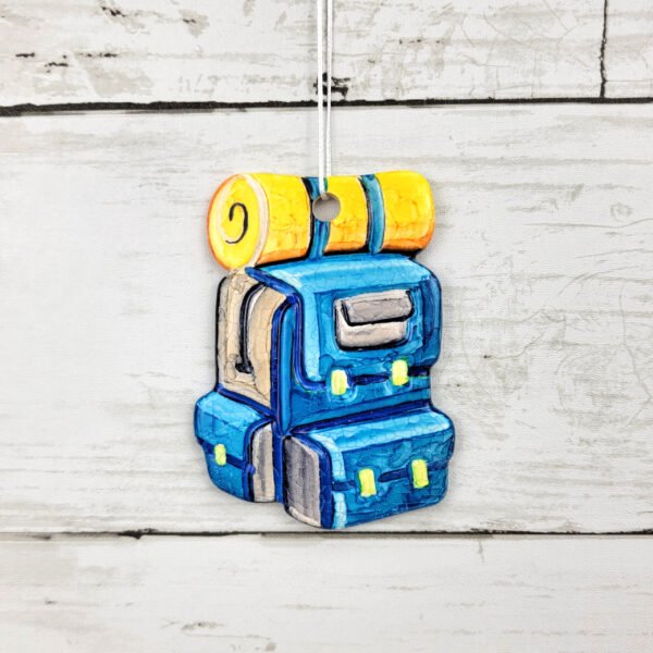 "Hiking Backpack 1" Hand Formed Ceramic Ornament