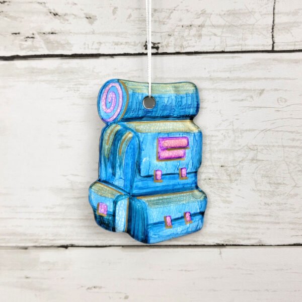 "Hiking Backpack 3" Hand Formed Ceramic Ornament