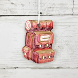 "Hiking Backpack 5" Hand Formed Ceramic Ornament