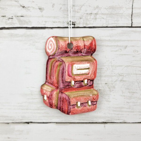 "Hiking Backpack 5" Hand Formed Ceramic Ornament