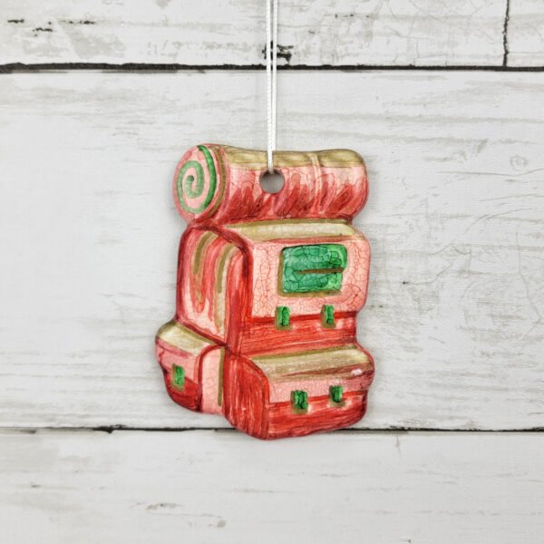 "Hiking Backpack 6" Hand Formed Ceramic Ornament