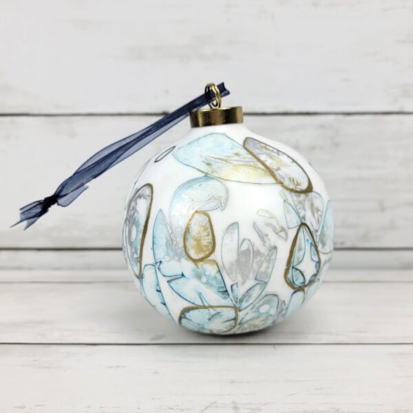 "Aqua Blue 3" Lg Bauble Ceramic Ornament