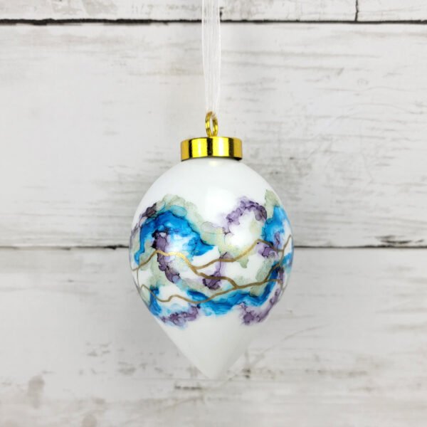 "Blue & Purple 1" Lg Teardrop Ceramic Ornament