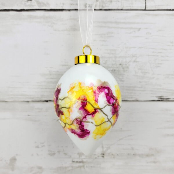 "Fuchsia & Yellow 1" Lg Teardrop Ceramic Ornament