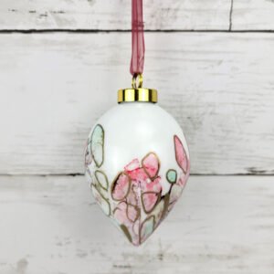 "Aqua & Red 2" Lg Teardrop Ceramic Ornament