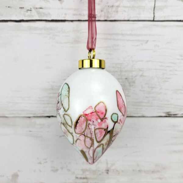 "Aqua & Red 2" Lg Teardrop Ceramic Ornament