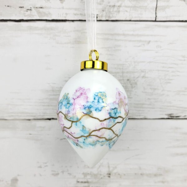 "Pink & Blue 2" Lg Teardrop Ceramic Ornament