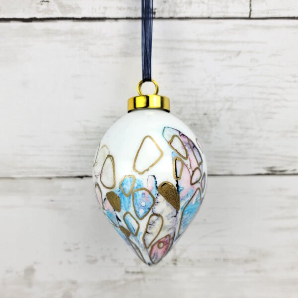 "Blue & Pink 1" Lg Teardrop Ceramic Ornament
