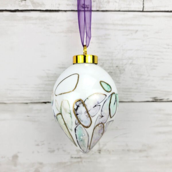 "Purple & Green 1" Lg Teardrop Ceramic Ornament