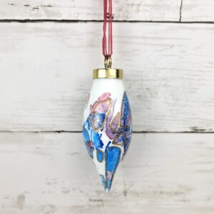 "Blue & Red 1" Sm Teardrop Ceramic Ornament