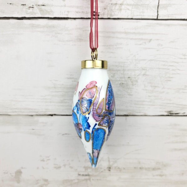 "Blue & Red 1" Sm Teardrop Ceramic Ornament