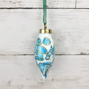 "Aqua 1" Sm Teardrop Ceramic Ornament