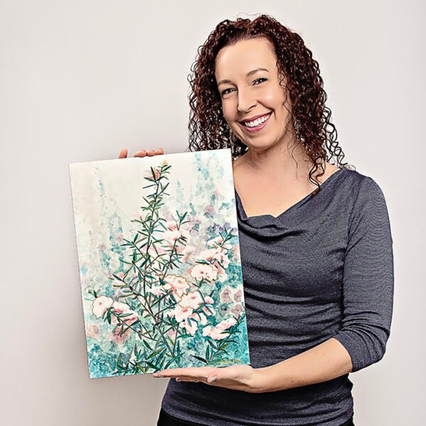 "Flowering Pink Bush" Original Alcohol Ink Painting - Image 3