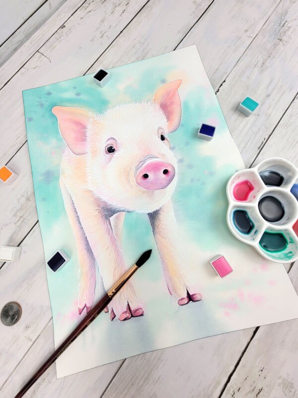 "Love at First Oink" Piglet Watercolor Painting - Image 2