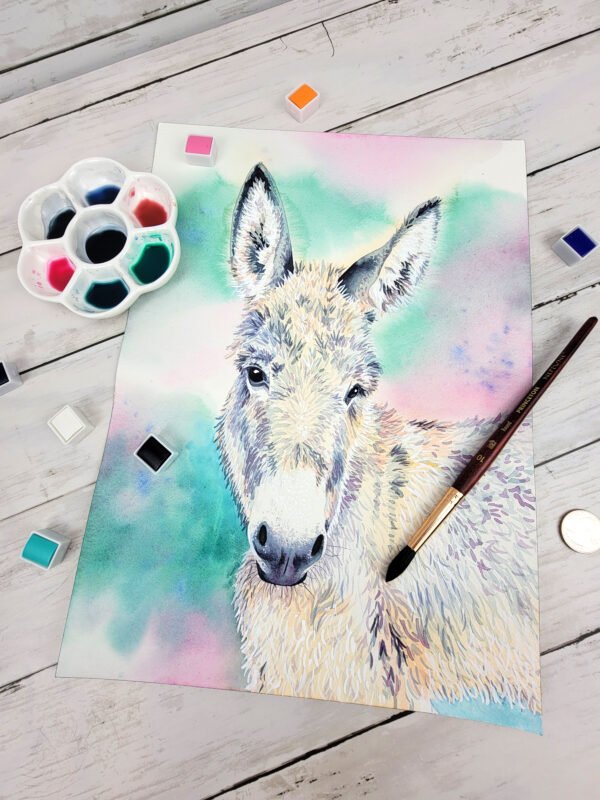 "Barnyard Buddy" Donkey Watercolor Painting - Image 2