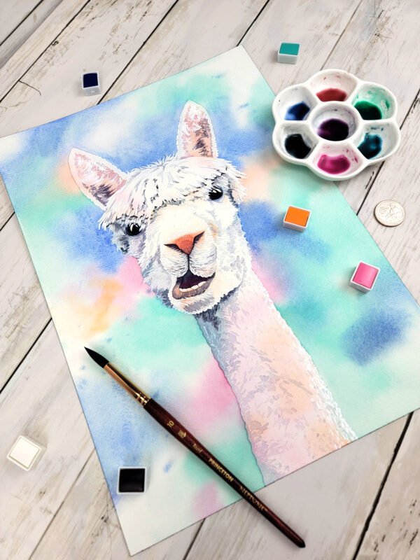 "Spit Happens" Alpaca Watercolor Painting - Image 2
