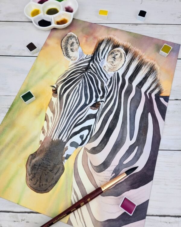 "Striped Silence" Zebra Watercolor Painting - Image 2