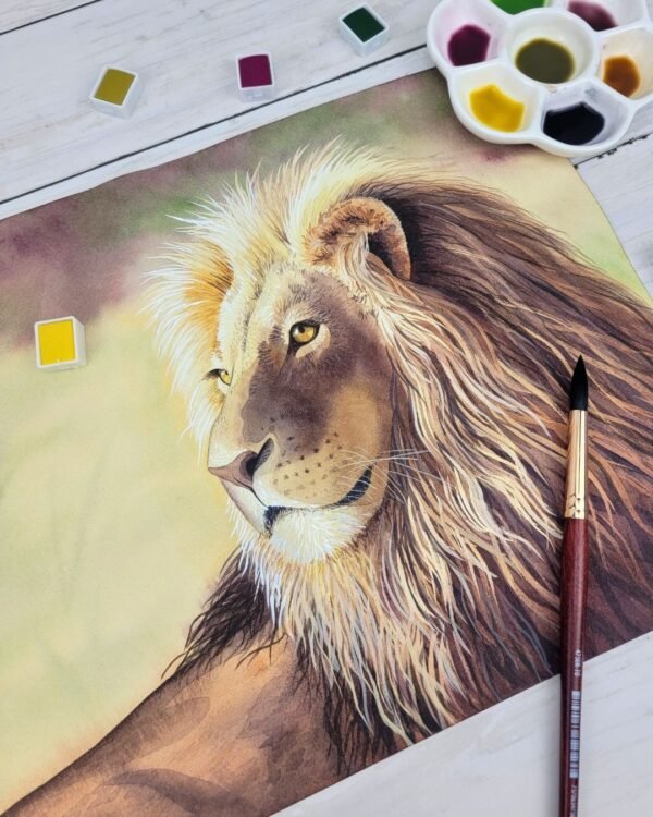 "The Sole King" Lion Watercolor Painting - Image 2