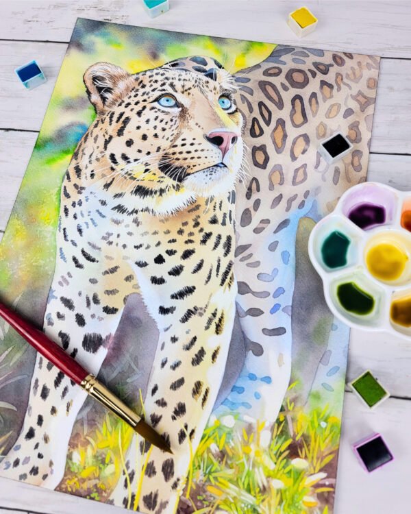 "She Watches" Leopard Watercolor Painting - Image 2