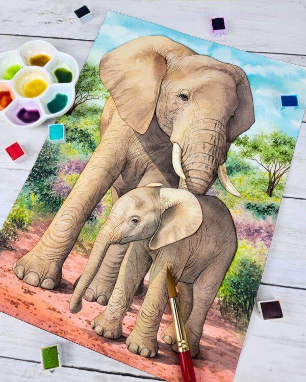 "Bond Beyond Words" Elephant Watercolor Painting - Image 2