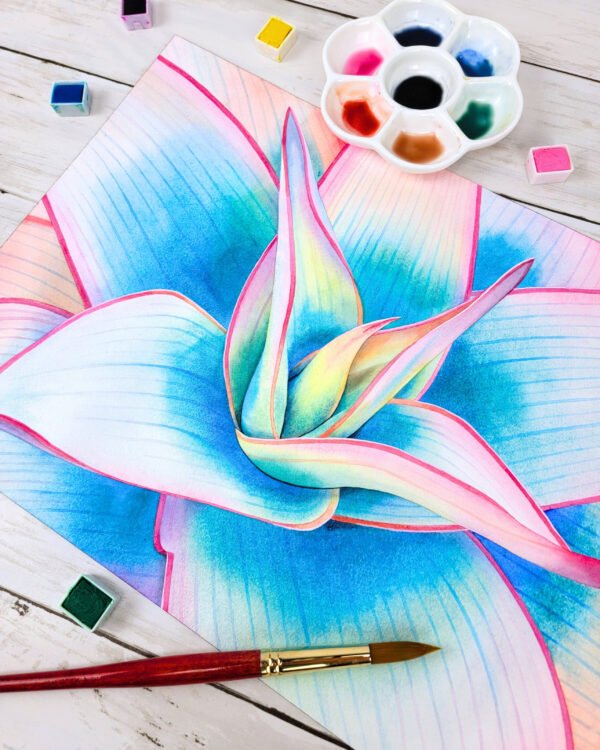 "Blush of the Desert" Succulent Watercolor Painting - Image 2