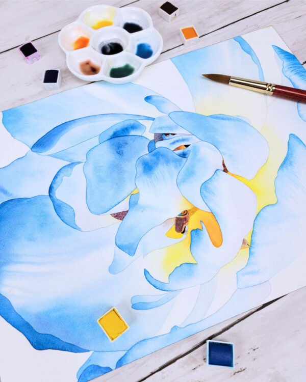 "Quiet Renewal" Blue Daffodil Watercolor Painting - Image 2