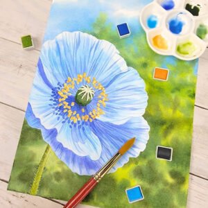 "Blue Poppy" Original 9 x 12 Watercolor Painting