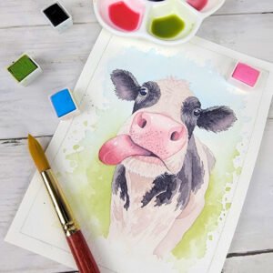 "Silly Dairy Cow" Original 5 x 7 Watercolor Painting