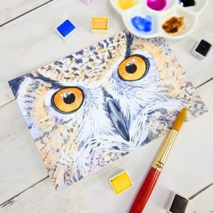 "Owl Eyes" Original 5 x 7 Watercolor Painting