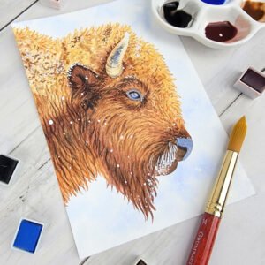 "Buffalo" Original 5 x 7 Watercolor Painting